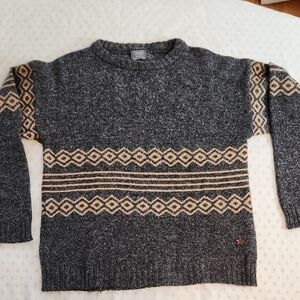 Tocoto Kids Gray and Tan geometric  Wool Blend Sweater Size 12 Years
